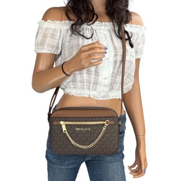 Michael Kors Jet Set Item EW Chain Crossbody Shoulder Bag MK Brown - Picture 1 of 5
